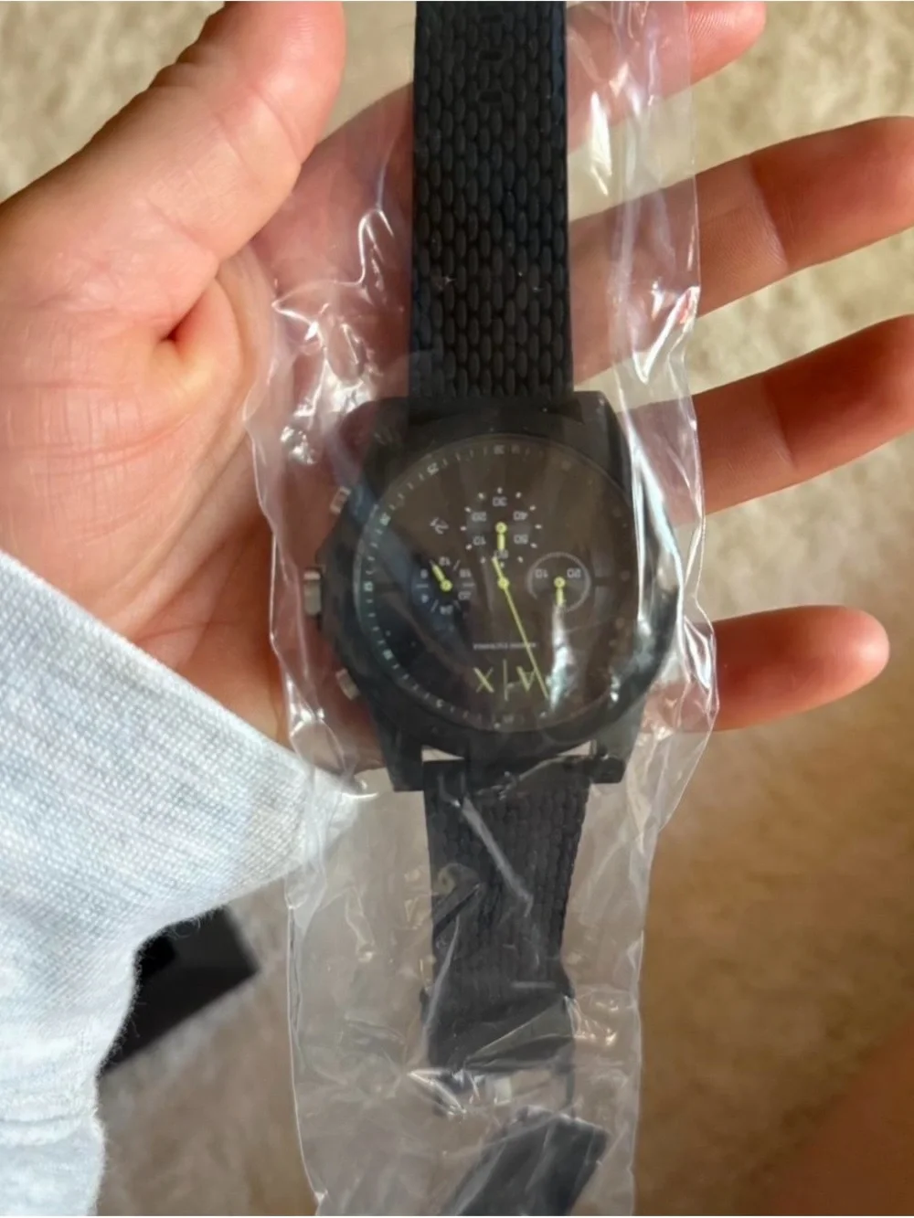 Armani Exchange Black Silicone Chronograph Watch with Yellow/green Accents